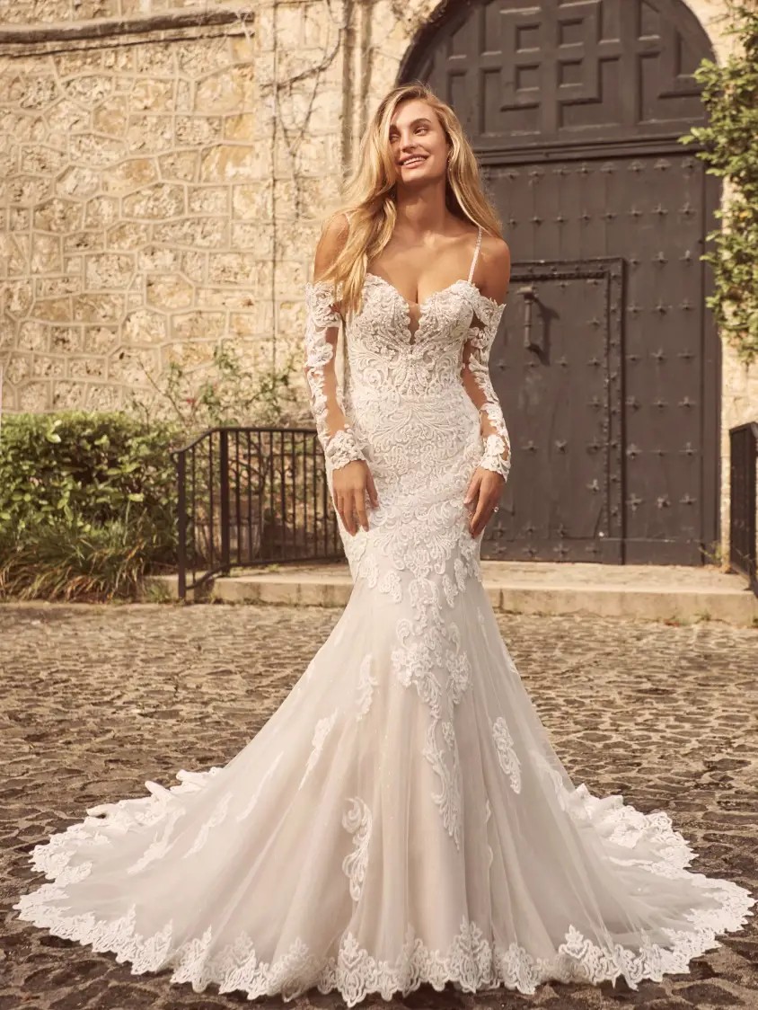 Model wearing a white dress