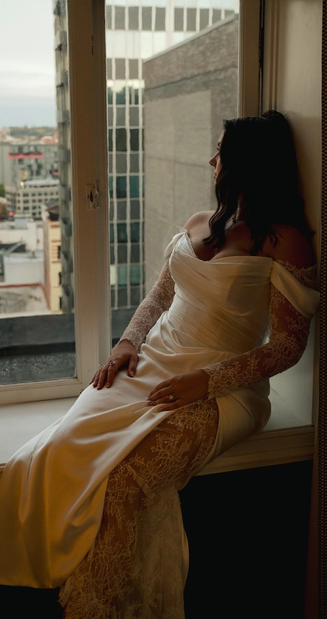 Bride wearing a white gown