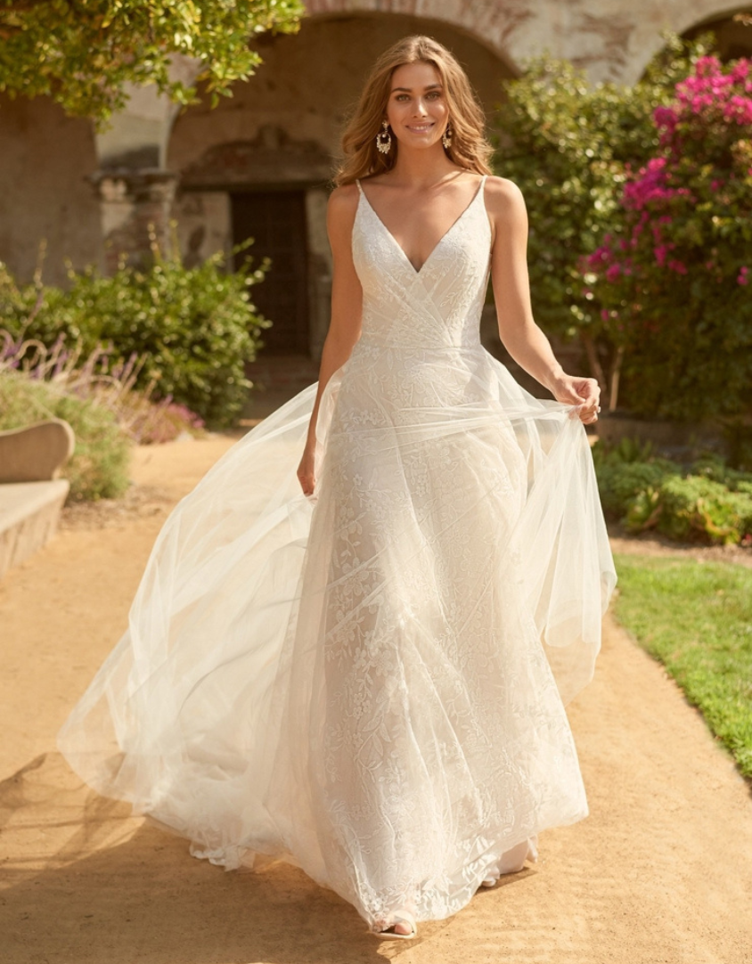 Model wearing a white dress