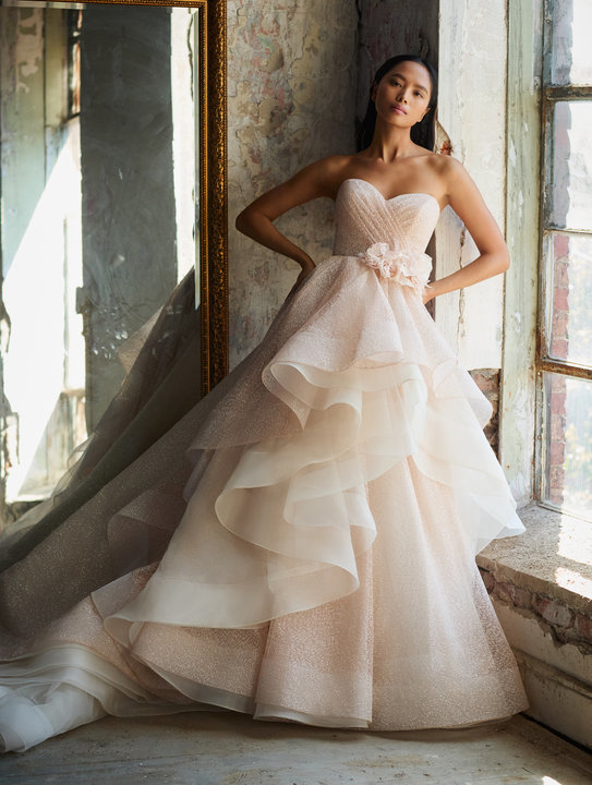Lazaro Style 3712 - a blush tulle embelished dress at Victoria Lou Bridal