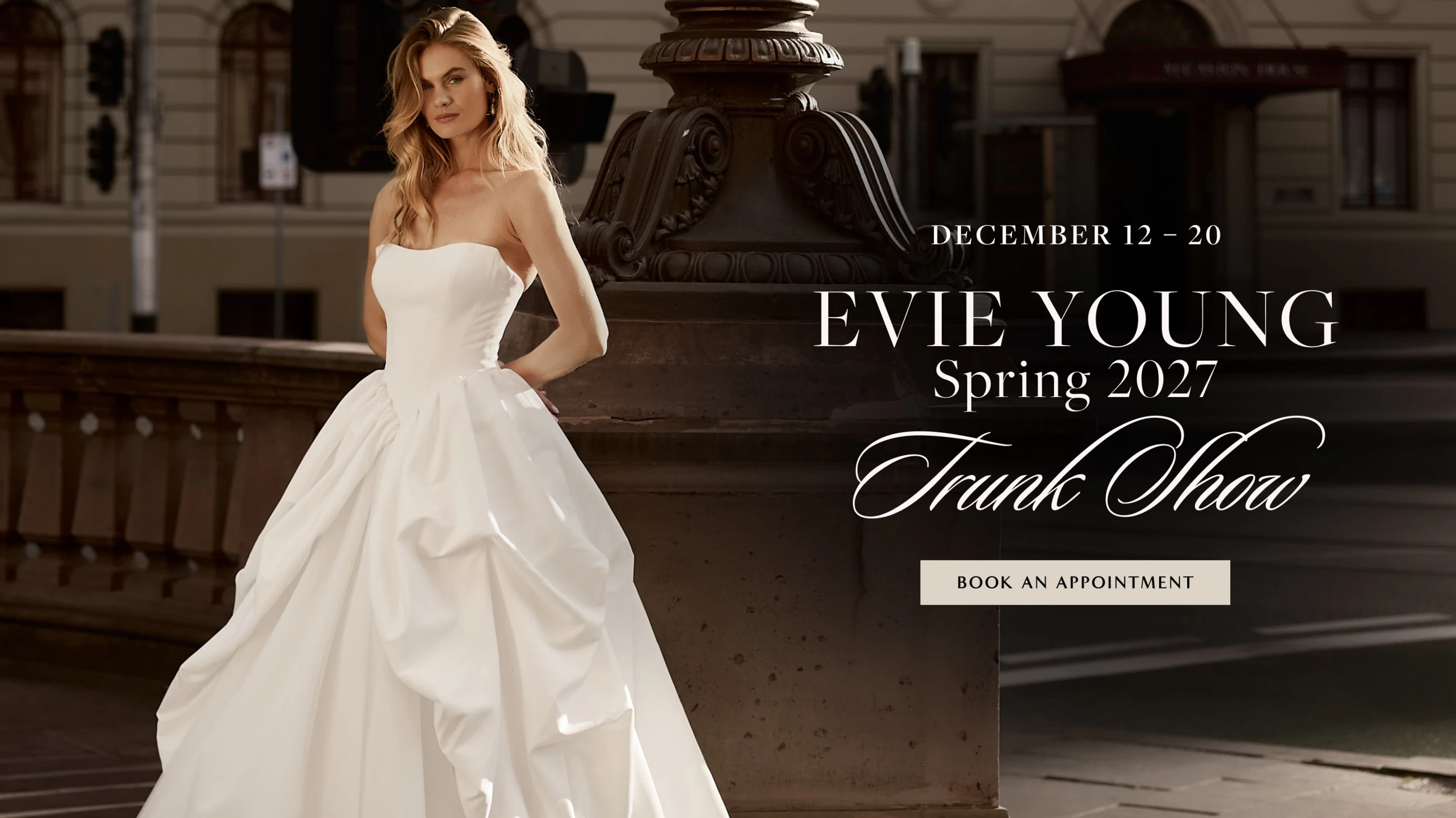 Evie Young Spring 2027 Trunk Show Desktop Banner